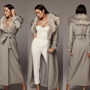 NWT. JLUXLABEL faux fur collard maxi coat.